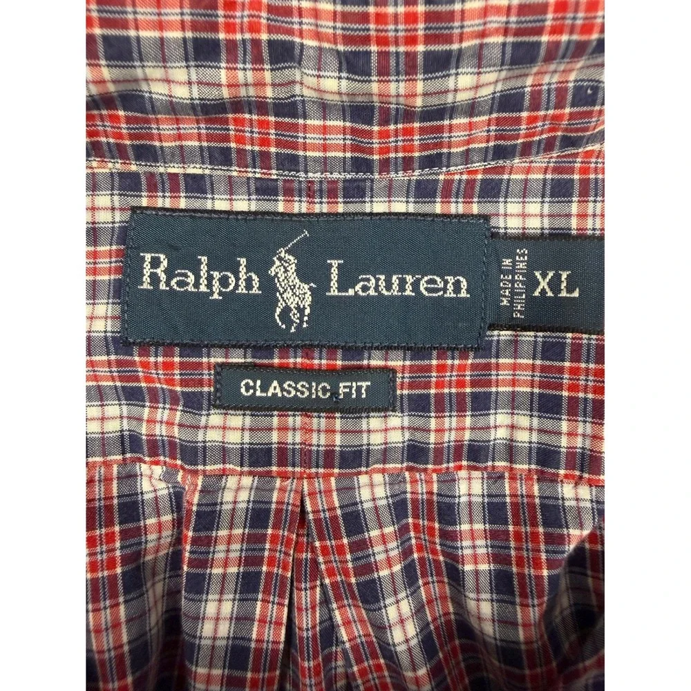 Polo Ralph Lauren Mens XL Classic Fit Plaid Short Sleeve Button Down Shirt Red
